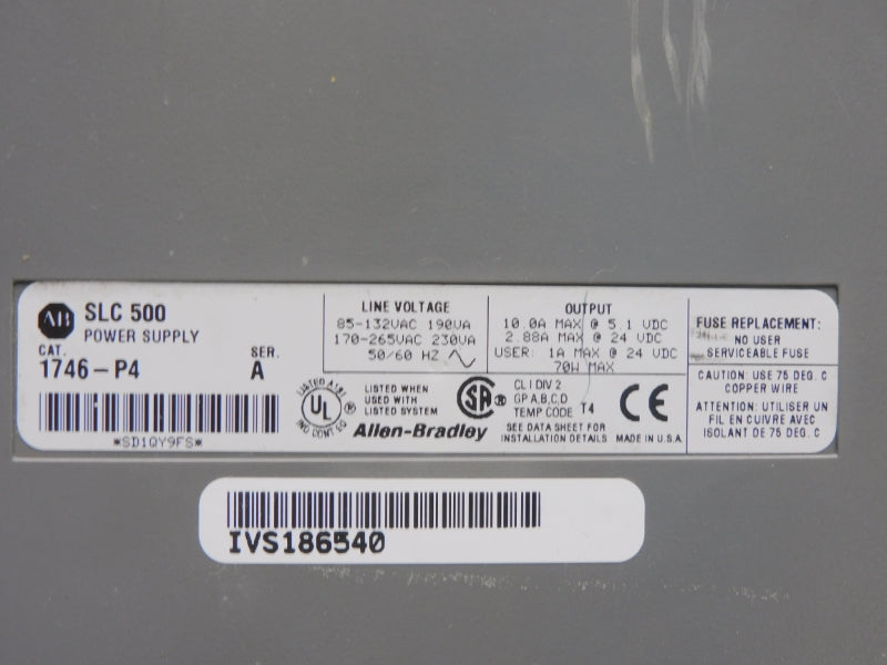 ALLEN BRADLEY 1746-P4 SER. A 170-265VAC 10.0A NSNP