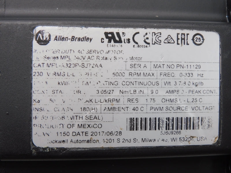 ALLEN BRADLEY MPL-A320P-SJ72AA SER. A 230V 9.0A UNMP
