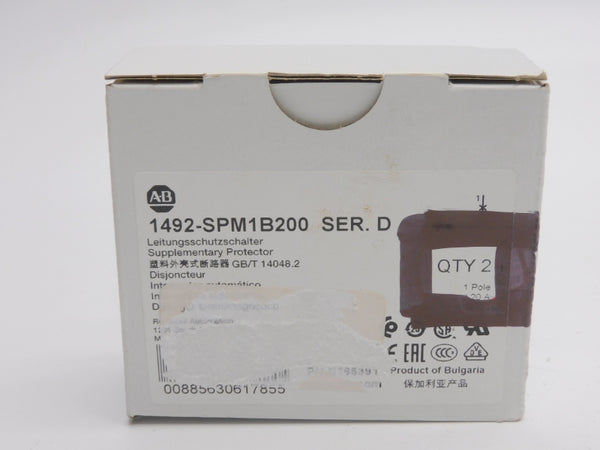 ALLEN BRADLEY 1492-SPM1B200 SER. D 277VAC 20A (PKG OF 2) (WH) NSMP