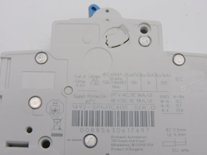 ALLEN BRADLEY 1492-SPM1C400 SER. D 277VAC 40A NSNP