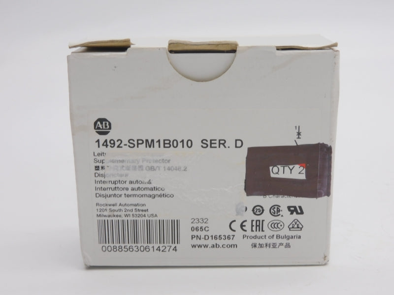 ALLEN BRADLEY 1492-SPM1B010 SER. D 277VAC 1A (PKG OF 2) (WH) NSMP