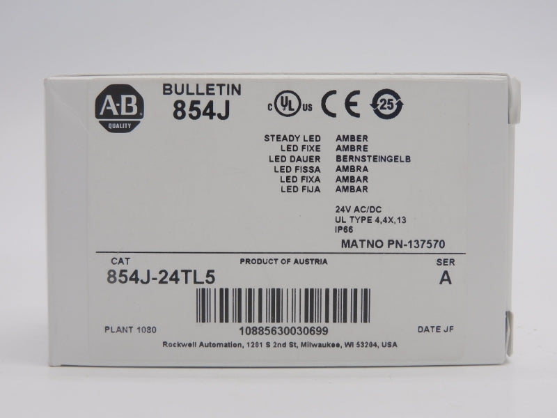 ALLEN BRADLEY 854J-24TL5 SER. A 24V (WH) NSMP