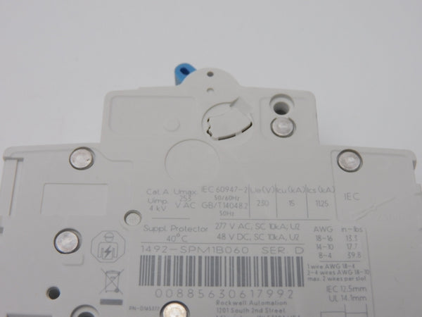 ALLEN BRADLEY 1492-SPM1B060 SER. D 277VAC 6A (PKG OF 2)(WH) NSMP