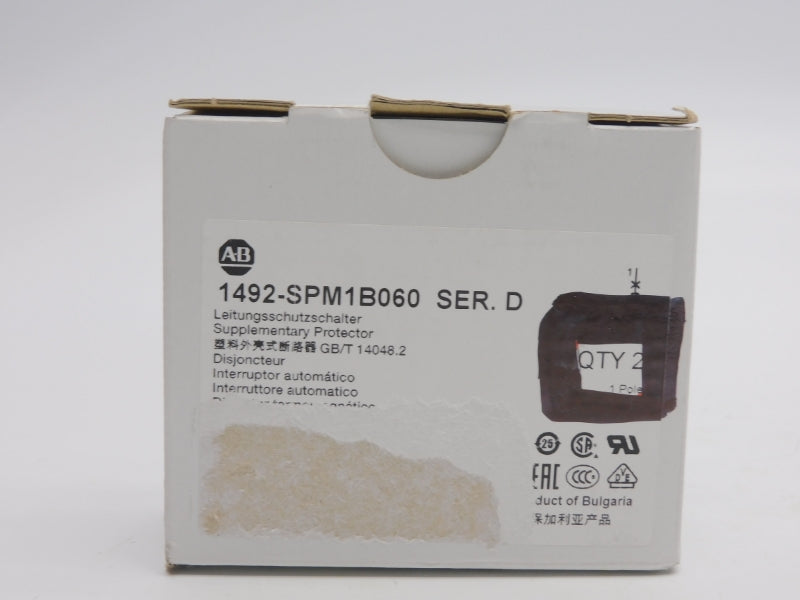 ALLEN BRADLEY 1492-SPM1B060 SER. D 277VAC 6A (PKG OF 2)(WH) NSMP