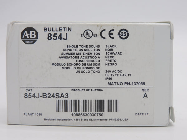 ALLEN BRADLEY 854J-B24SA3 SER. A 24V (WH) NSMP