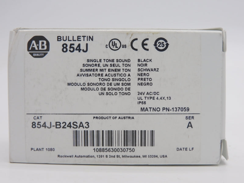 ALLEN BRADLEY 854J-B24SA3 SER. A 24V (WH) NSMP