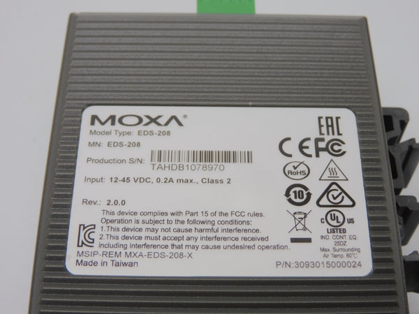 MOXA EDS-208 REV. 2.0.0 12-45VDC 0.2A NSMP