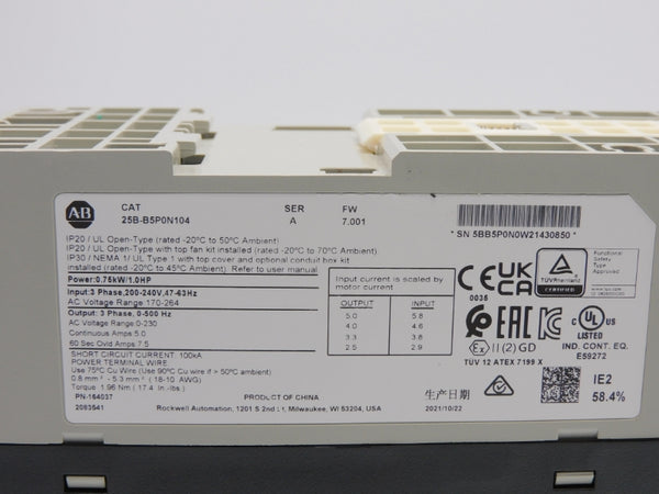 ALLEN BRADLEY 25B-B5P0N104 SER. A F/W 7.001 170-264V 5.0A NSMP