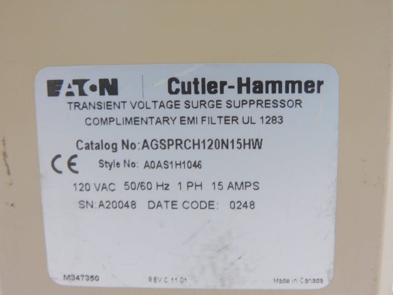 EATON AGSPRCH120N15HW 120VAC 15A UNMP