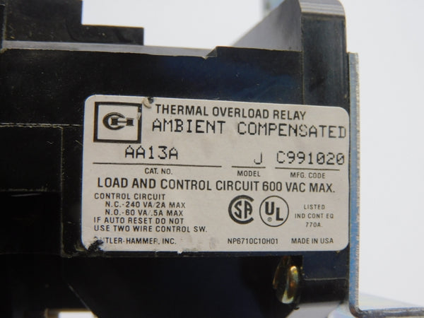 CUTLER HAMMER AA13A 600VAC 2A NSNP