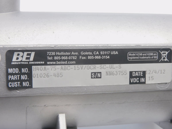 BEI H40A-75-ABC-15V/OCR-SC-UL-S 15VDC 01026-485 NSNP