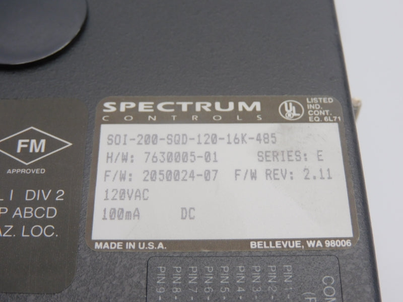 SPECTRUM CONTROLS SOI-200-SQD-120-16K-485 SER. E F/W V2.11 120VAC NSNP