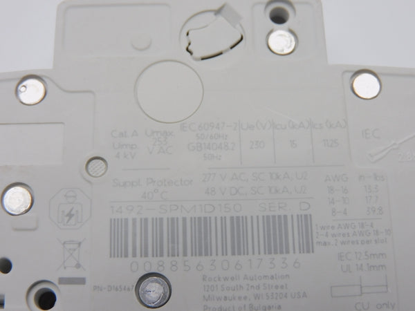 ALLEN BRADLEY 1492-SPM1D150 SER. D 277VAC 15A NSNP