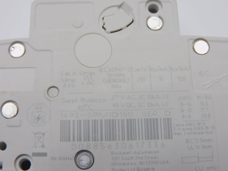ALLEN BRADLEY 1492-SPM1D150 SER. D 277VAC 15A NSNP