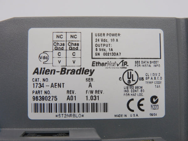 ALLEN BRADLEY 1734-AENT SER. A REV. A01 F/W 1.031 24VDC 10A UNMP