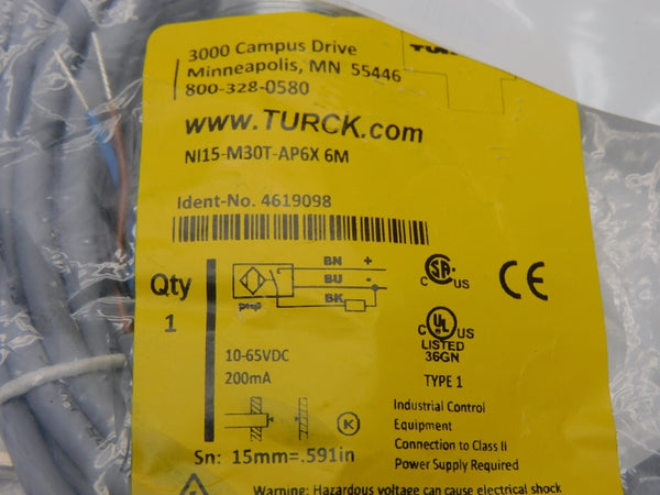 TURCK NI15-M30T-AP6X 4619098 6M 10-65VDC NSMP