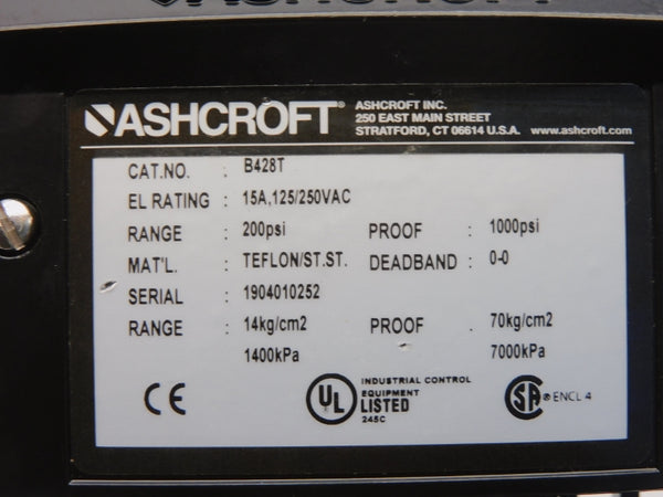 ASHCROFT B428T 125/250VAC 15A 200PSI NSNP
