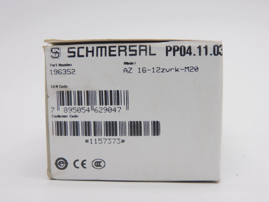 SCHMERSAL AZ16-12ZVRK-M20 196352 500V (NO KEY) (AS IS) NSMP