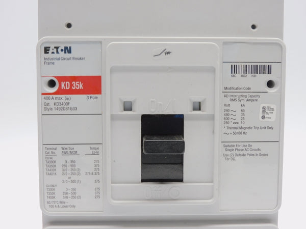 EATON KD3400F SER. C 600VAC 400A NSMP