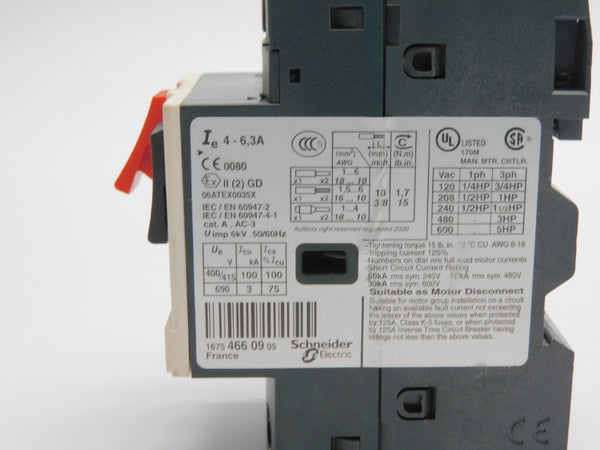 TELEMECANIQUE GV2ME10 690V 4-6.3A UNMP