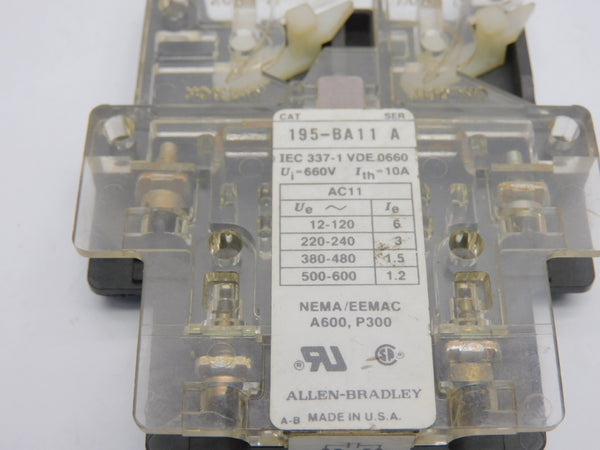 ALLEN BRADLEY 195-BA11 SER. A 660V 10A UNMP