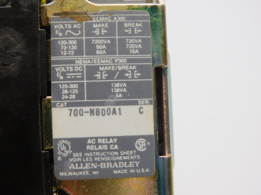 ALLEN BRADLEY 700-N800A1 SER. C 110/120V 60A UNMP