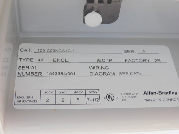 ALLEN BRADLEY 109-C09KCA1C-1 SER. A 575V NSNP