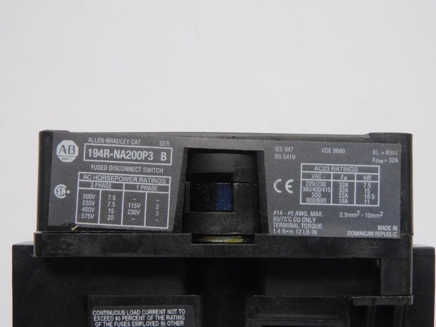 ALLEN BRADLEY 194R-NA200P3 SER. B 690V 32A UNMP