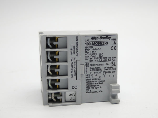 ALLEN BRADLEY 100-M09NZ2431 SER. A 24VDC 20A NSNP