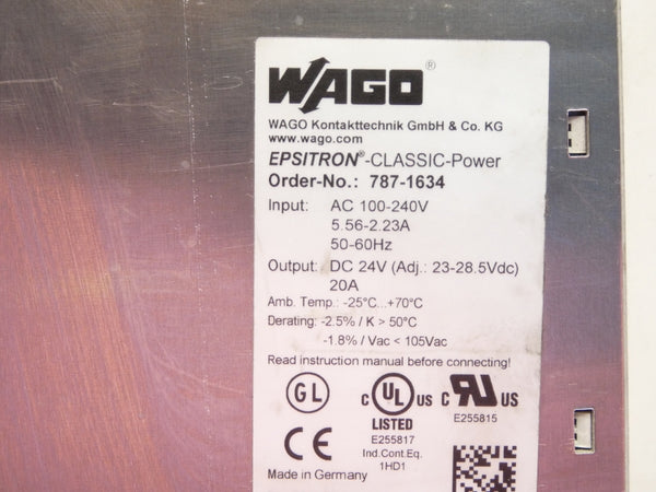 WAGO 787-1634 100-240VAC 20A (AS PICTURED) NSNP