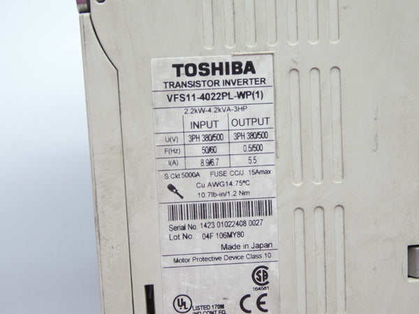 TOSHIBA VFS11-4022PL-WP(1) 380/500V 8.9/6.7A  UNMP