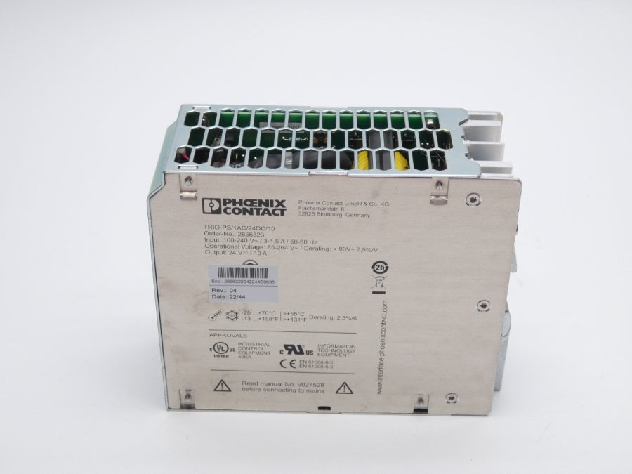 PHOENIX CONTACT TRIO-PS/1AC/24DC/10 2866323 REV. 04 100-240V 10A NSNP