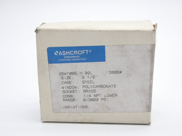 ASHCROFT 25W1005H02L-3000# 0/3000PSI NSMP
