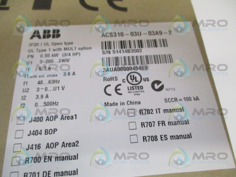 ABB ACS310-03U-03A9-2 AC DRIVE  NSFS