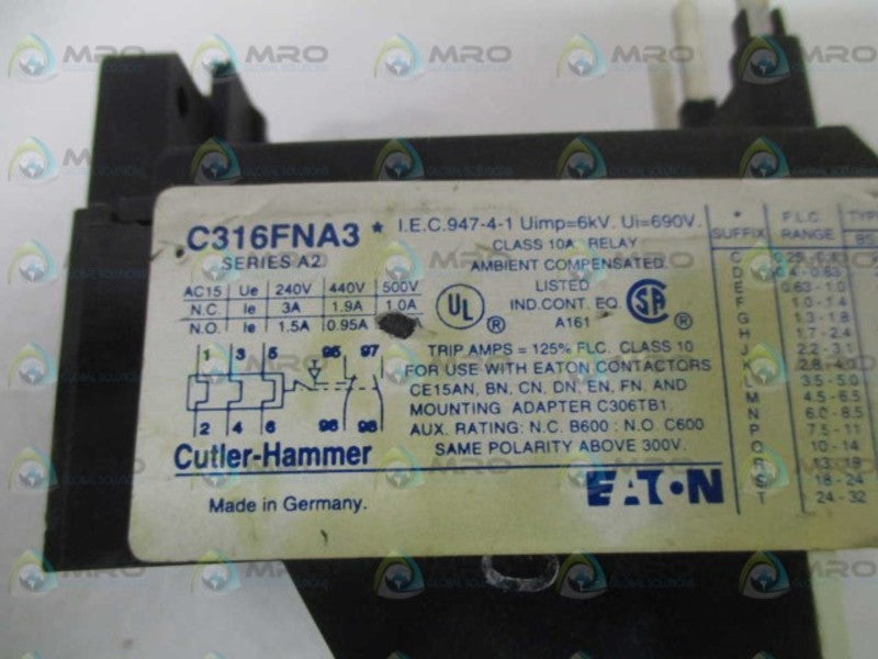 CUTLER HAMMER C316FNA3H OVERLOAD RELAY 1,7-2,4A  UNMP