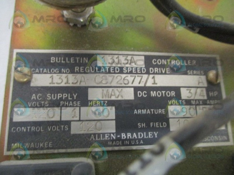 ALLEN BRADLEY 1313A-C872677/1 SER. A REGULATED SPEED DRIVE 3/4 HP  UNMP
