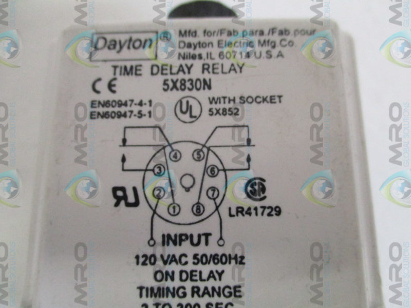 DAYTON 5X830N TIME DELAY RELAY 2-300 SEC.  UNMP