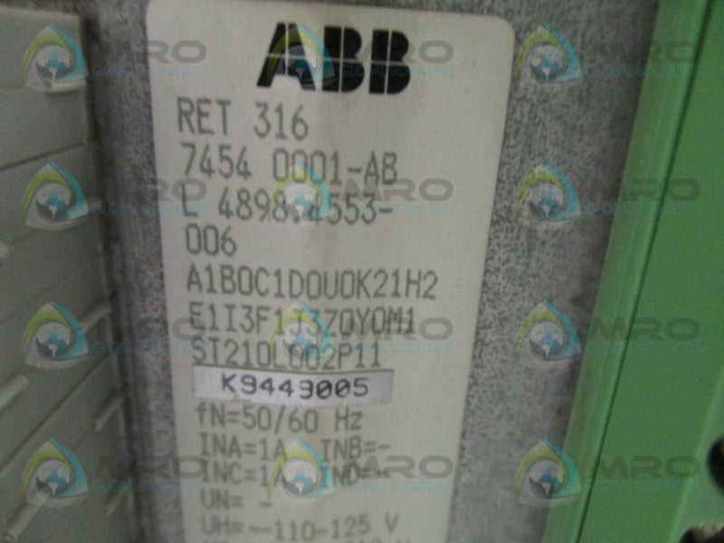 ABB RET316 74540001-AB NUMERICAL TRANSFORMER PROTECTION UNIT MODULE  UNMP
