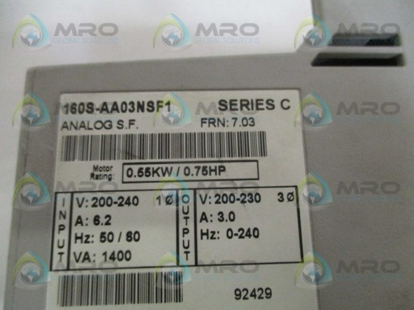 ALLEN BRADLEY 160S-AA03NSF1P1 SER. C F/W 7.03 SPEED CONTROLLER  UNMP