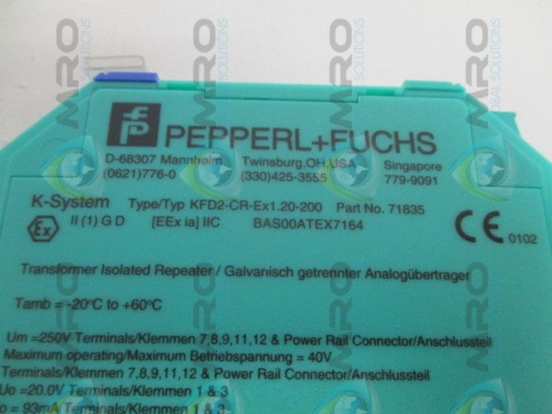 PEPPERL+FUCHS KFD2-CR-EX1.20200 POWER SUPPLY TRANSMITTER NSMP