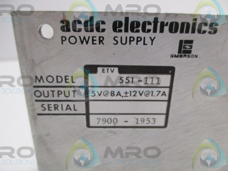 ACDC ELECTRONICS 551-111 POWER SUPPLY  UNMP