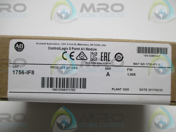 ALLEN BRADLEY 1756-IF8 SER. A F/W 1.005 DATE: 2017  NSFS