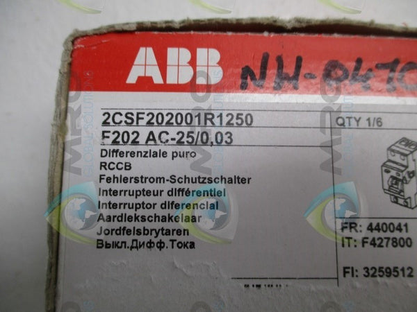 ABB 2CSF202001R1250 F202AC-25/0,03 CIRCUIT BREAKER 25A  NSFS