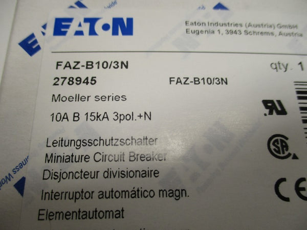 EATON FAZ-B10/3N CIRCUIT BREAKER 10A  NSMP
