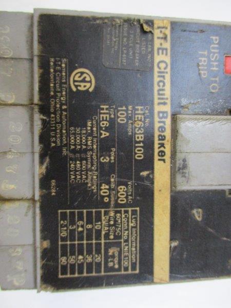 SIEMENS HE63B100 CIRCUIT BREAKER 100A 600VAC  UNMP