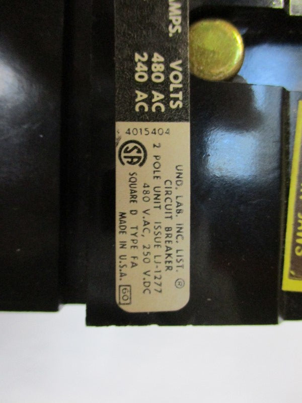 SQUARE D FA34015 CIRCUIT BREAKER 15A 480VAC  UNMP