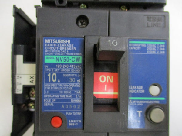 MITSUBISHI NV50-CW CIRCUIT BREAKER 10A 120-240-415VAC  NSNP