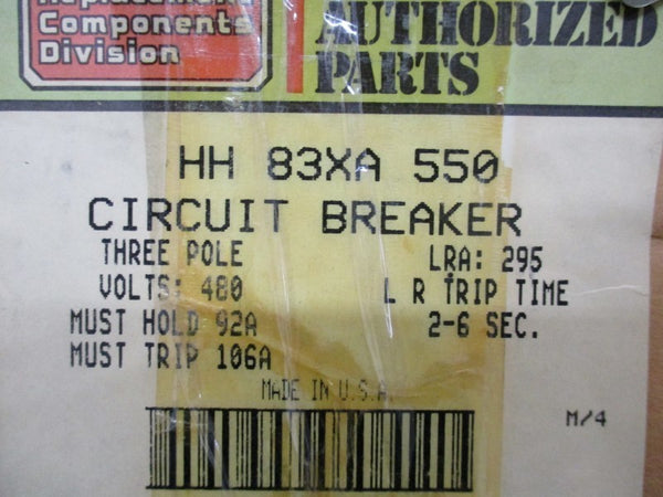 HEINEMANN GH3-Z14-50 GH3-G3-U HH83XA550 CIRCUIT BREAKER 92A 480V NSMP