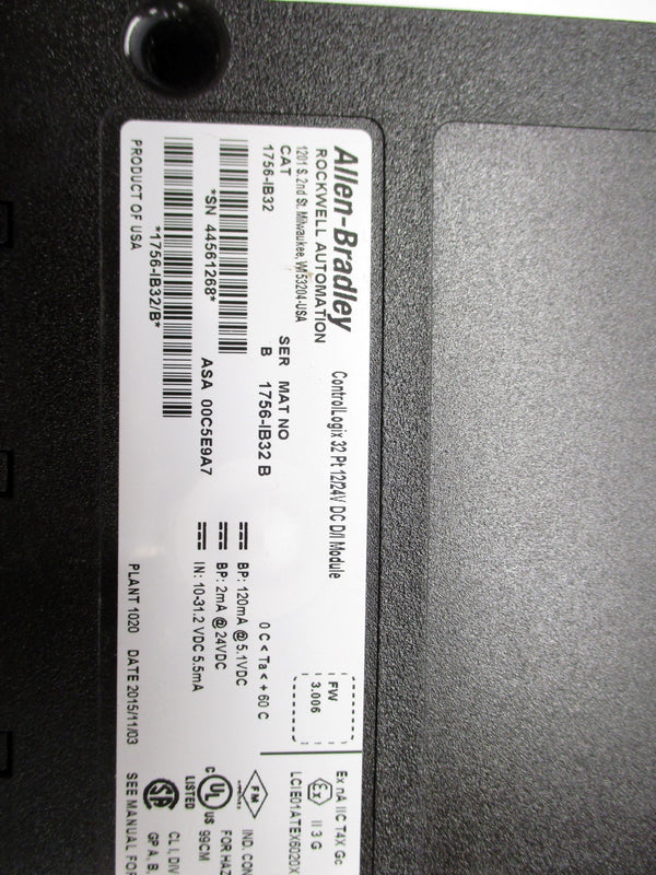 ALLEN BRADLEY 1756-IB32 SER. B F/W 3.006 10-31.2VDC NSNP