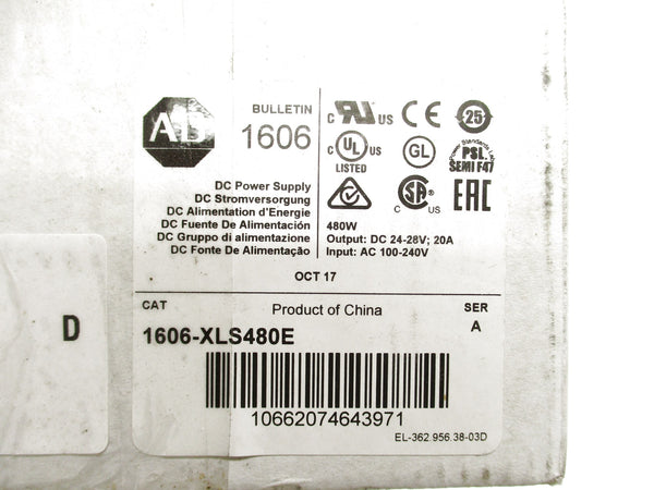 ALLEN BRADLEY 1606-XLS480E SER. A 100-240VAC 5.4-2.4A NSMP